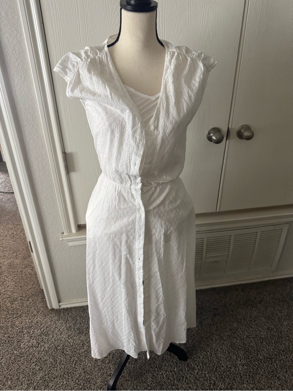 Draper James White Eyelet Button-Front Midi Dress